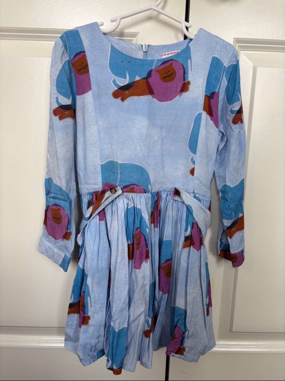Morley Light Blue Long Sleeve Dress with Colorful Lion Motif